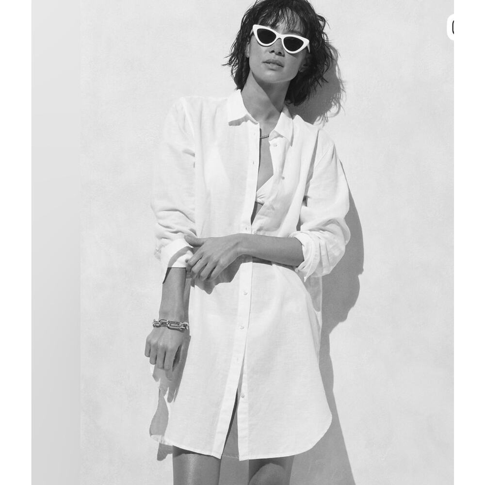 J. Crew Women's Classic-Fit Beach Shirt in Linen-Cotton Blend White Size L NWT